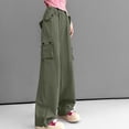 thumbnail image 4 of Diufon Cargo Pants for Women Solid Color Lounge Pants Waist Drawstring Button Trousers with Pockets, 4 of 6