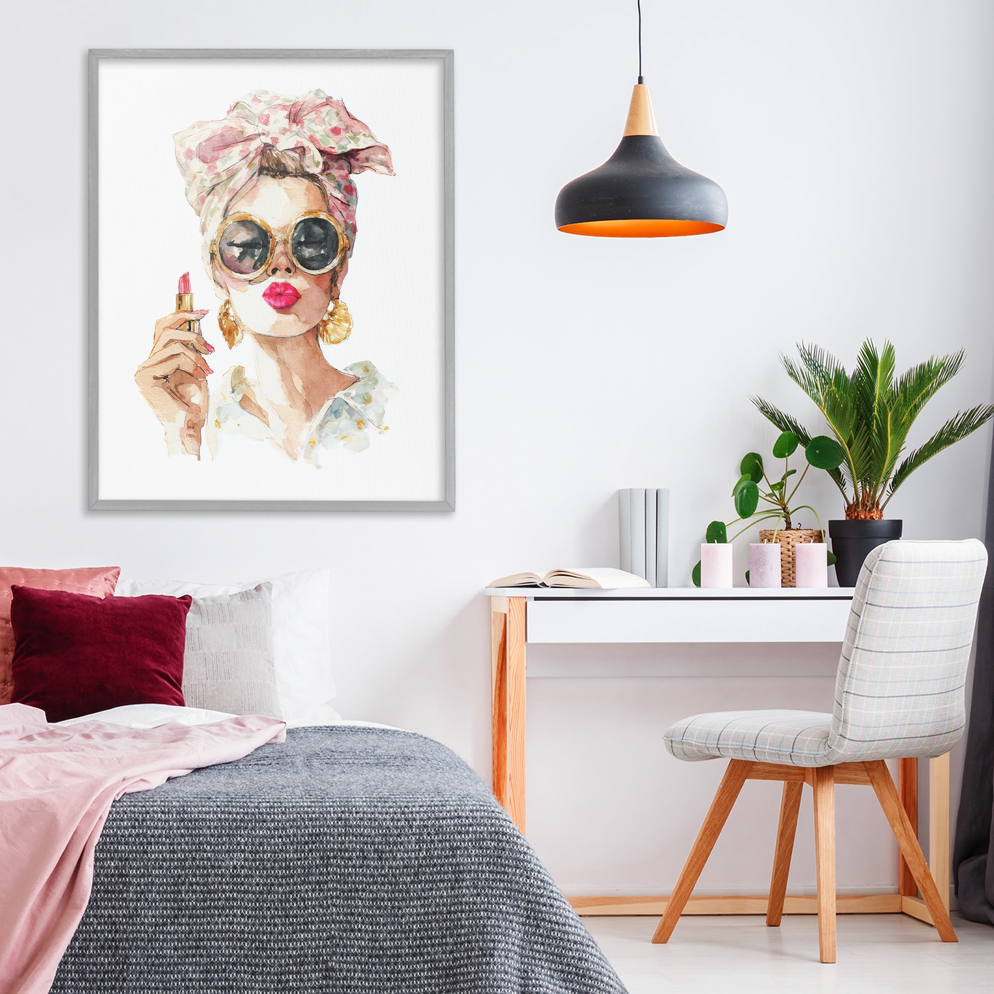 Stupell Industries Feminine Lipstick Spell Gray Framed Giclee Art, design by Svetlana Aleynikova