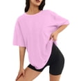 thumbnail image 2 of Womens Summer Tops Womens Tops Fashionable Casual Three Half Sleeve Soild Color Round Neck Top blouses for women dressy casual Purple Polyester 2XL, 2 of 7