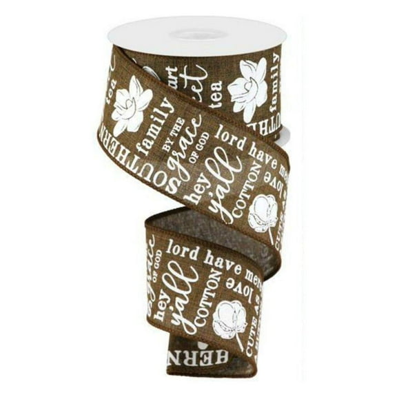 2.5" Southern Charm Royal Ribbon: Brown  White (10 Yards)