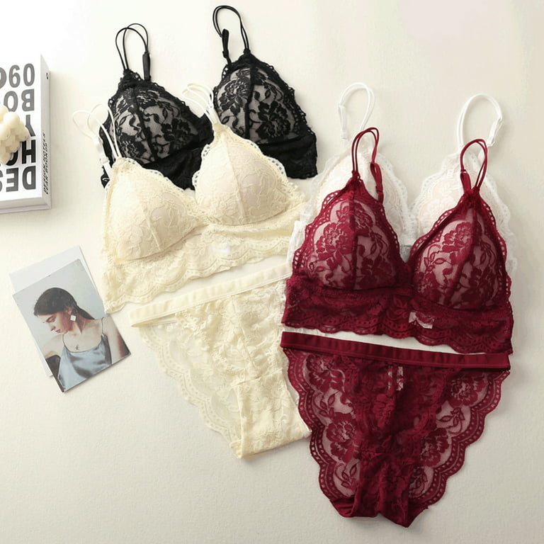 Women Sexy Lace Lingerie Push Up Padded Bra + Knickers Underwear Bralette  Briefs Set