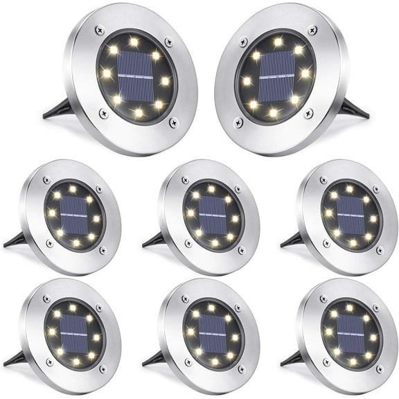 GVDV Solar Ground Lights Outdoor 8 Pack - Waterproof Stainless Steel Solar Lights, Auto on/off Weather Resistant for Garden Driveway Pathway