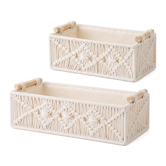 JKXTDKS Set of 2, Storage Baskets Boho Decor Box, Handmade Woven Decorative Countertop Toilet Tank Shelf Cabinet Organizer for Bedroom Living Room Home,, Ivory