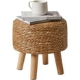 thumbnail image 3 of Foot Stool Natural Seagrass Hand Weave, 12.6" Small Ottoman, Round Footrest for Living Room, Bedroom, Entryway, Change Shoes Stool, Non-Skid Wood Legs, Boho, Natural, UHBD027N, 3 of 17