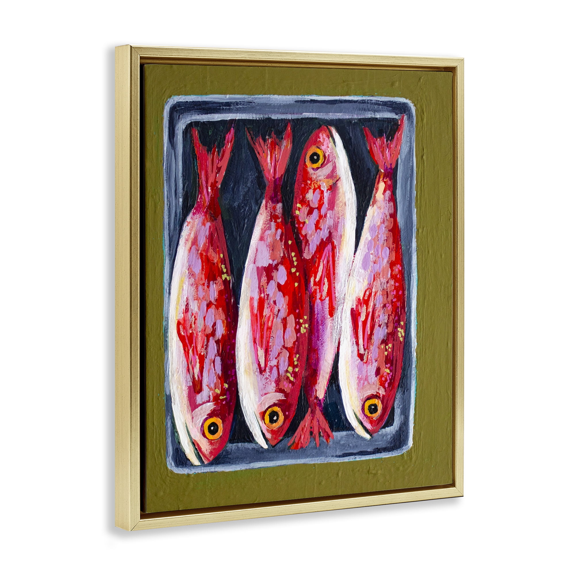 Stupell Industries Red Fish on a Platter Gold Framed Floater Canvas Wall Art, design by Rachel Nerney