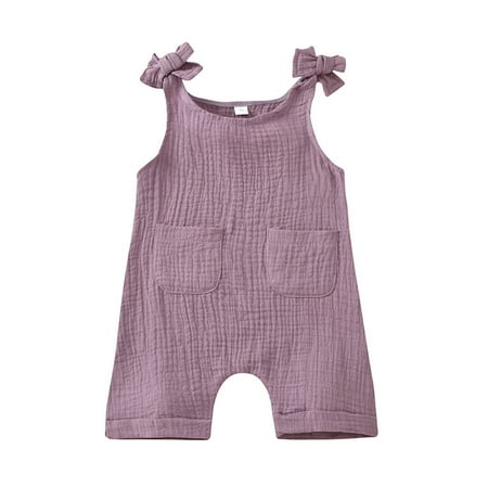 

Binmer Infant Newborn Baby Girls Boys Solid Bow Pokcet Romper Jumpsuit Playsuit Clothes