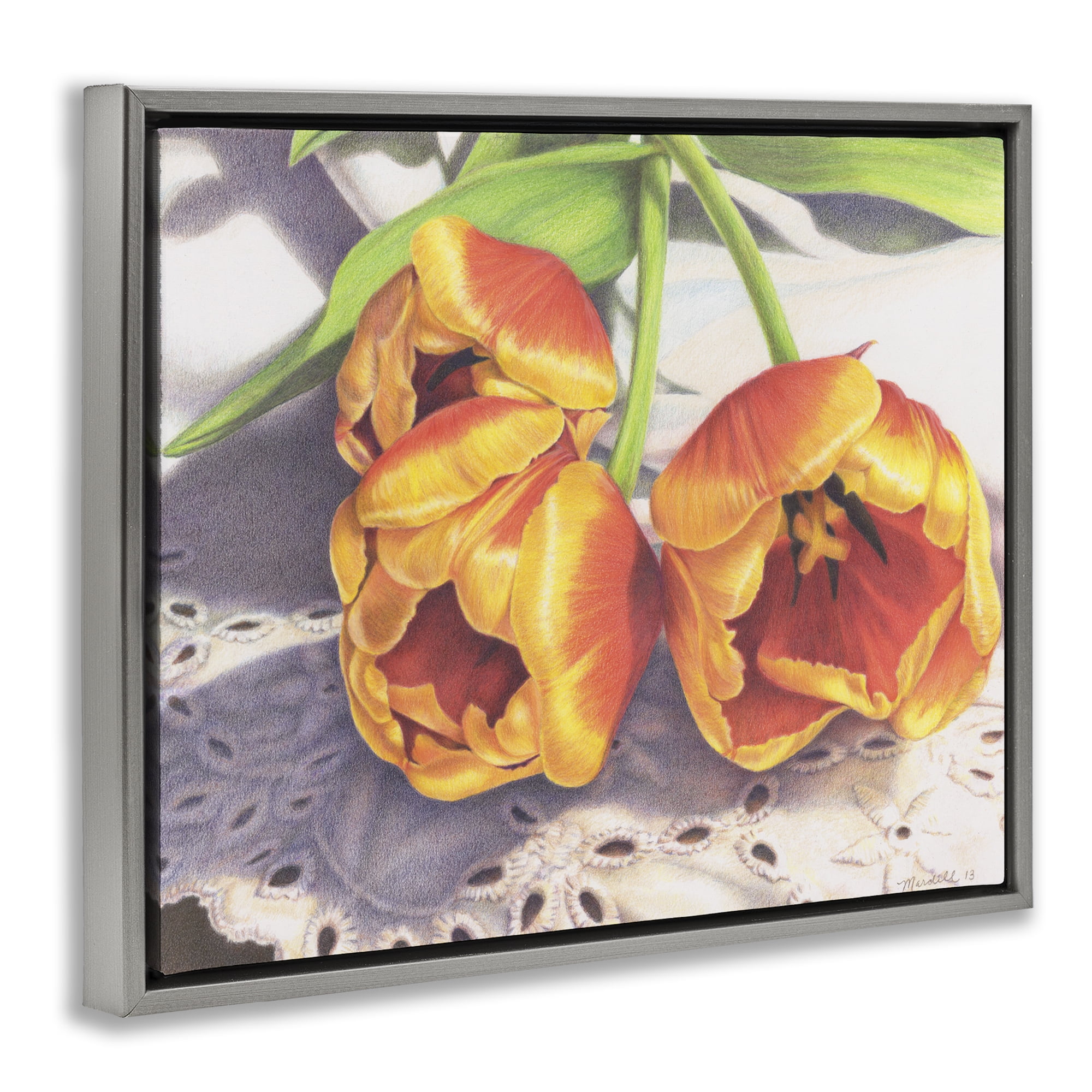 Stupell Industries Three Of A Kind Botanical & Floral Painting Gray Floater Framed Art Print Wall Art, 21 x 17