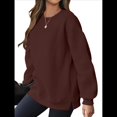 thumbnail image 1 of Sudadera de Gran Tamaño para Mujer, Cuello Redondo, Larga, Jersey de , Ropa de Moda de Otoño con Bolsillo Marrón Oscuro M, 1 of 6