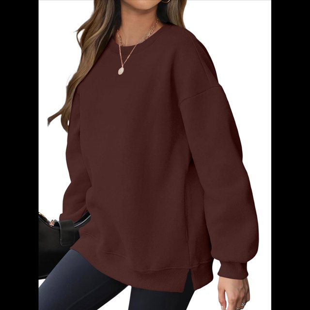 Sudadera de Gran Tamaño para Mujer, Cuello Redondo, Larga, Jersey de , Ropa de Moda de Otoño con Bolsillo Marrón Oscuro M