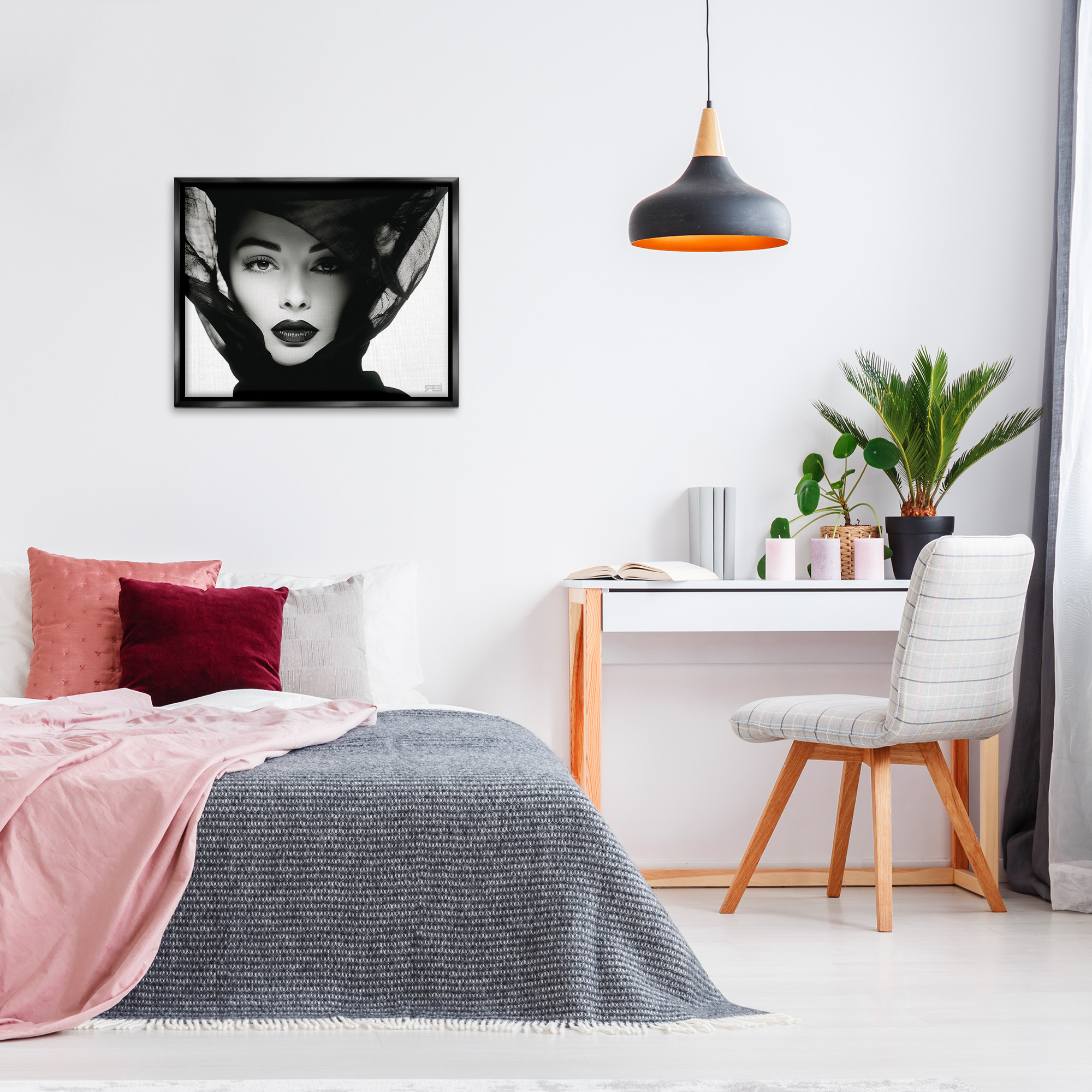 Stupell Industries Intense Woman Gaze Beauty & Fashion Painting Black Floater Framed Canvas Art Print Wall Art, 31 x 25