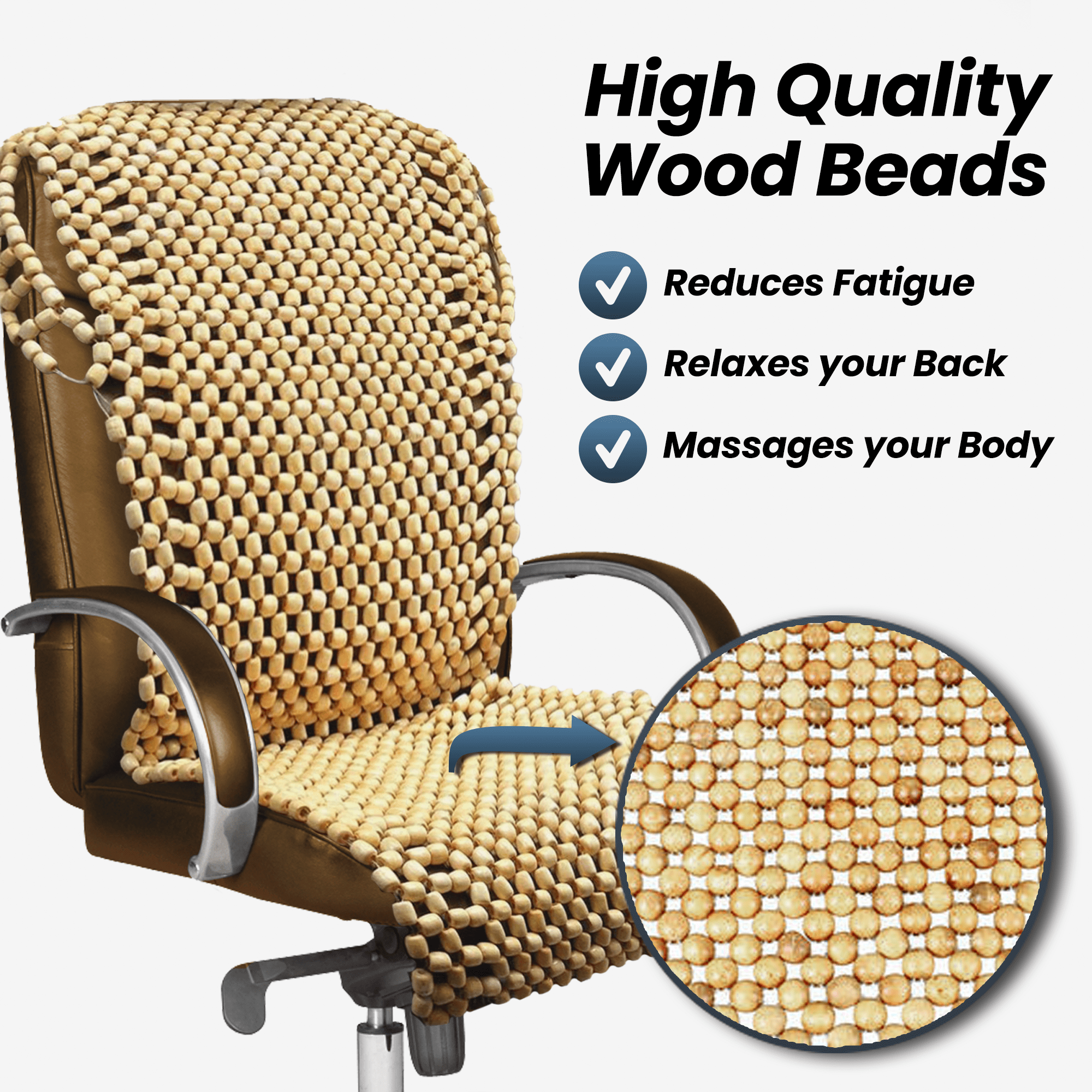 AutoCraft Car & SUV & Truck Seat Cushion, Sand Wood Bead, Universal, Cooling, Easy Fit, Massage, 1 Pack AC2094