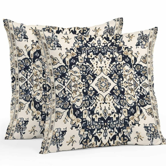 Waterproof Throw Pillow Covers Set of 2, 24x24 Inch Black White Boho Decorative Pillowcases Outdoor Pillow Slip Cushion Covers Set for Couch Tent Vintage Ethnic Tribe Abstract Art