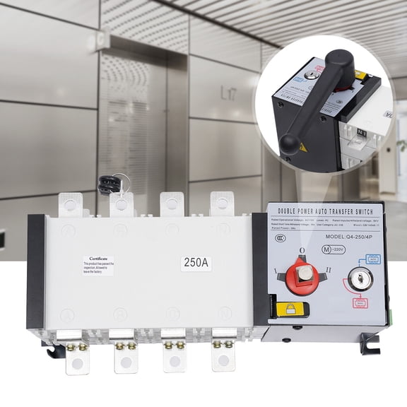 Miumaeov Automatic Industrial Transfer Switch 250A 4 Poles Dual Power Transfer Switch 110V Grid to AC Generator