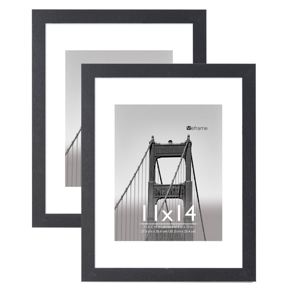 Meframe 2PACK 11x14 Wooden Picture Frame, Matted to 8x10 Wall Photo Frame, Black