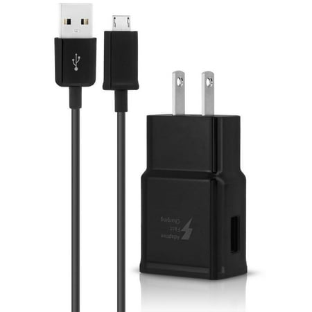 Samsung Galaxy S7 Active Adaptive Fast Charger Micro USB 2.0 [1 Wall Charger + 5 FT Micro USB Cable] AFC uses dual voltages for up to 50% faster charging! - BLACK - Bulk Packaging - New