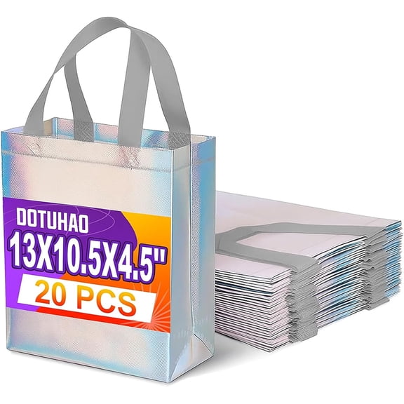 Iridescent Gift Bags, 13x10.5x4.5'' - 20 PCS Holographic Bags, Metallic Gift Bag, Party Favor Bag, Reusable Bagges