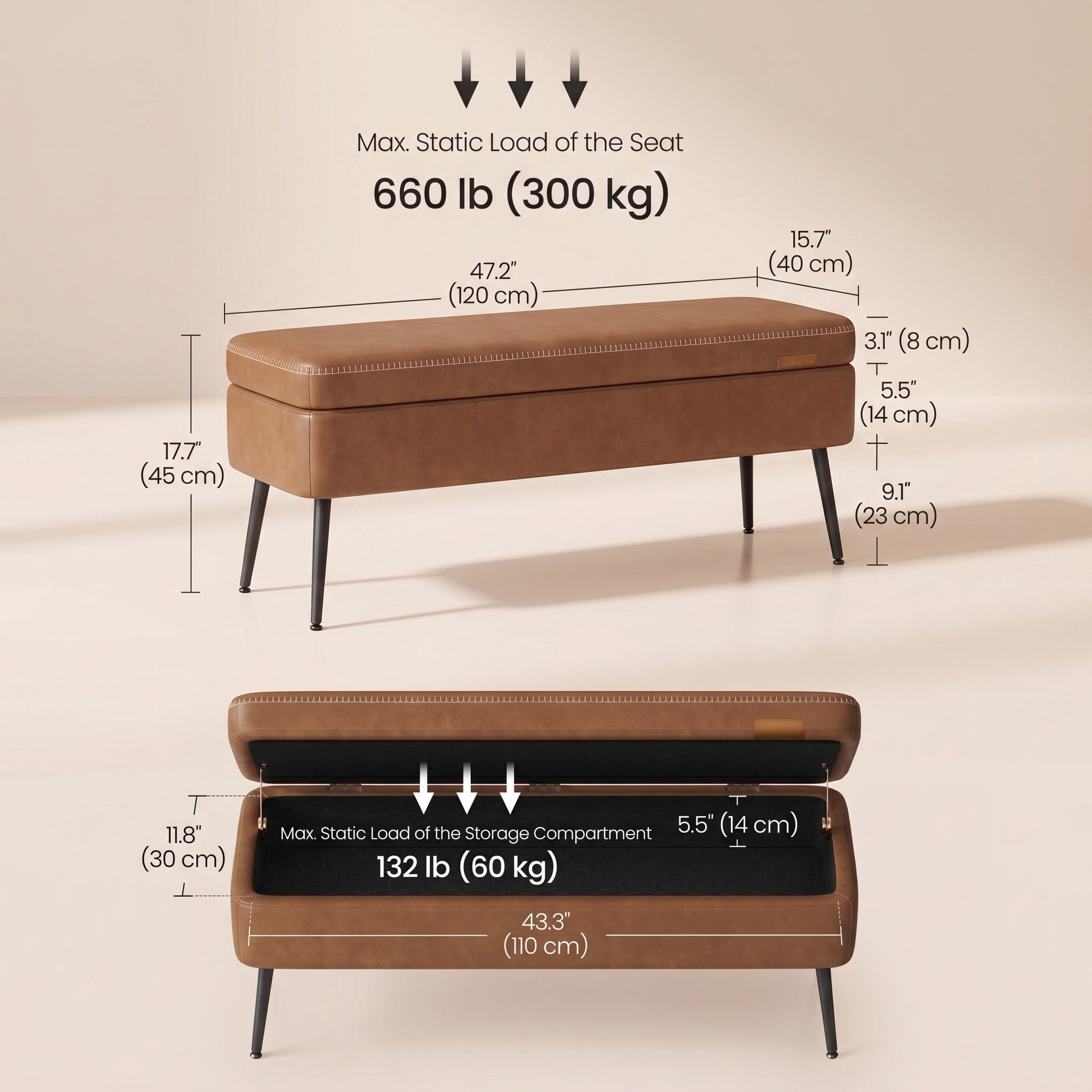 Nordic Hygge Storage Ottoman Bench, Forest Green