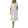 thumbnail image 2 of Womens Button Up Shirt Dress with Pockets Striped Summer Casual Mid Long Dress Collared Short Sleeve Travel Dress (XL, White), 2 of 6