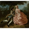 thumbnail image 2 of Pieter Jan van Reysschoot 13x12 Gold Ornate Wood Frame and Double Matted Museum Art Print Titled - Lovers in a Landscape (ca. 1740), 2 of 4