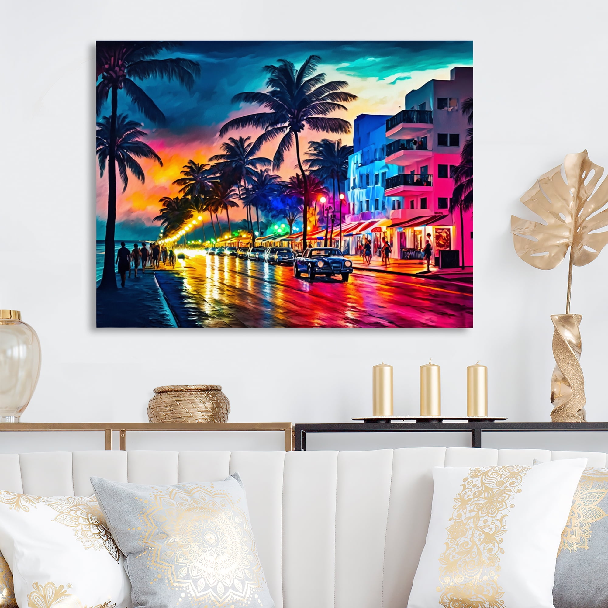 Designart Miami Beach Holidays 3 Architecture Canvas Wall Art