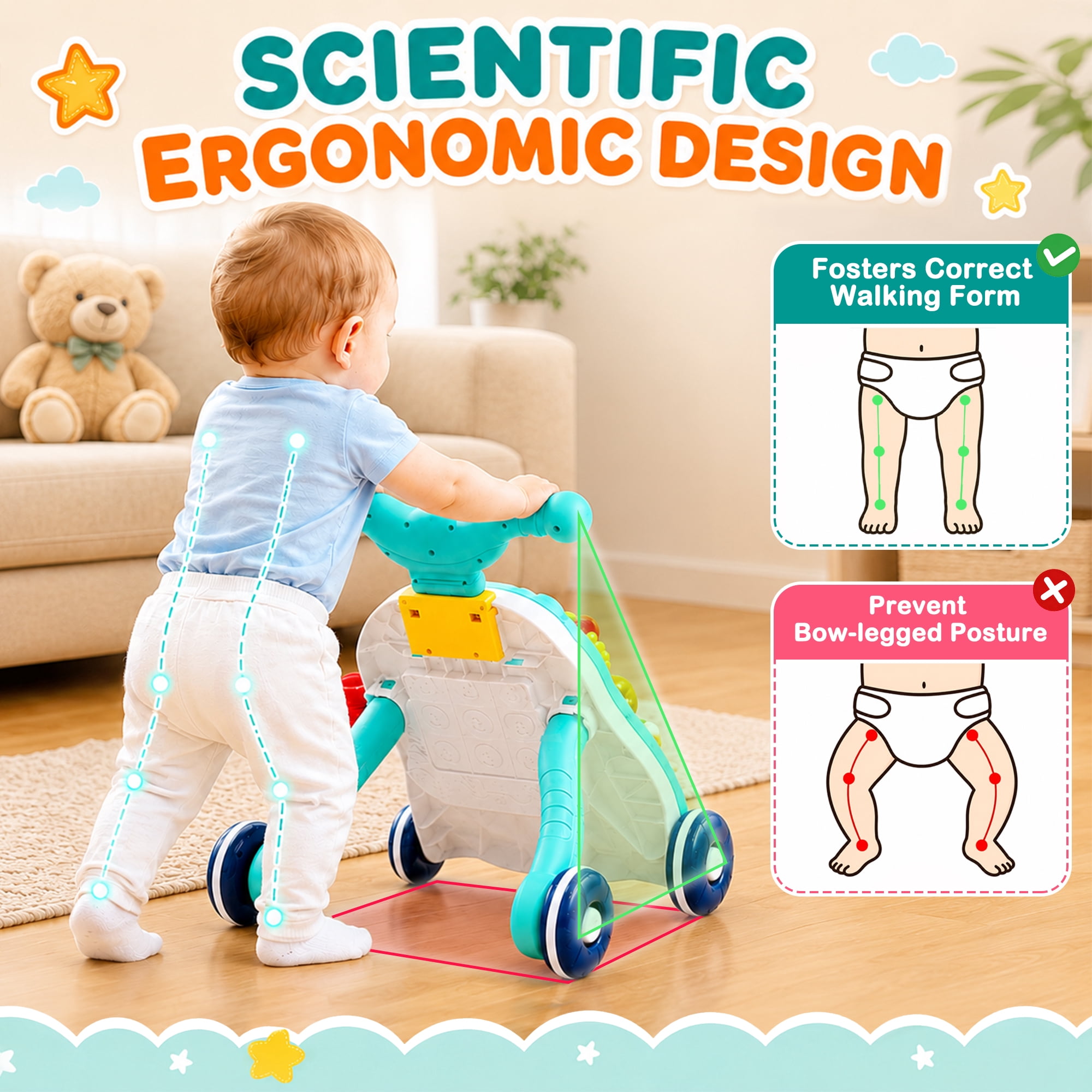 FVLOENG Baby Push Walkers Activity Table Center  3 in 1 Music Learning Walker Sit-to-Stand Toys ,Multifunctional Removable Play Panel,for 6-12 Months Early Educational Gift Infant Boys Girls