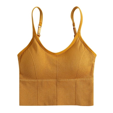 Support Yoga Bra Women Bra Wire-Free Underwear Pullover Bra Everyday Underwear Wrap Chest No Underwire Bras V-Neck Padded Bra Hook and Eye Closure Balconette Bra Style Y-426   Yellow One Size