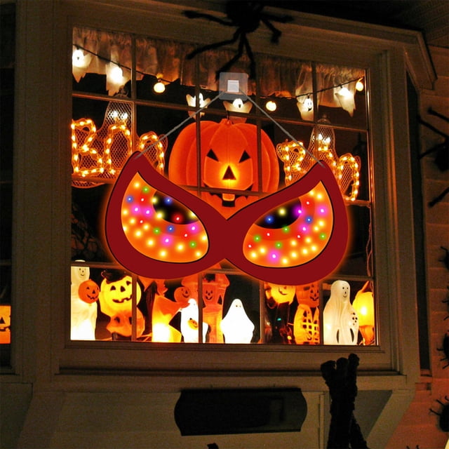 Luces Led Colgantes de Madera con Ojos Luminosos para Halloween | Decoración Multicolor con Ojos Brillantes | Iluminación Festiva de 53 X 20 Cm para Fiestas de Halloween, Ventanas, Puertas, Decoració