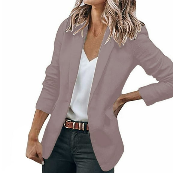 ZAZYULZ Women's Casual Solid Color Suit Jacket Lapel Keep Warm and Slim Loose Long Sleeve Fashion Cardigan Coat(Khaki,S)