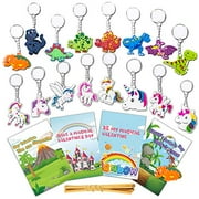 Angle View: 26 Pcs Valentines Day Gifts Cards for Kids Classroom School Craft Bulk with Unicorn Dinosaur Charm Keychain Toys Set Preschool Class Valentine Greeting Exchange Card Party Favors for Toddlers