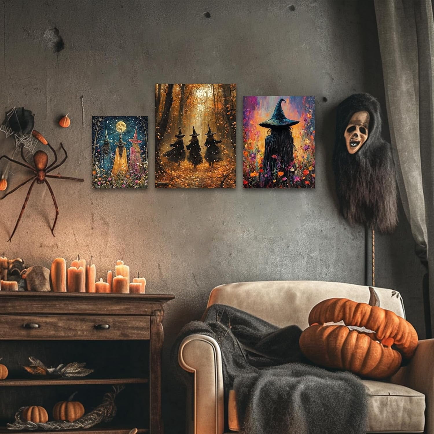 ART Halloween Canvas Wall Decor, Witchy Bubblebath Bathroom Decor Black Cat Pictures Print Academia Halloween Poster for Dorm Party Decor