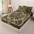 thumbnail image 2 of jejeloiu Spooky Skull Zipper Full Size Comforter Sets with Fitted Sheet and 2 Pillowcases,Damask Pattern Zipper Bedding Set For Adults,Gold Black,Black Reversible,4 Pieces, 2 of 7