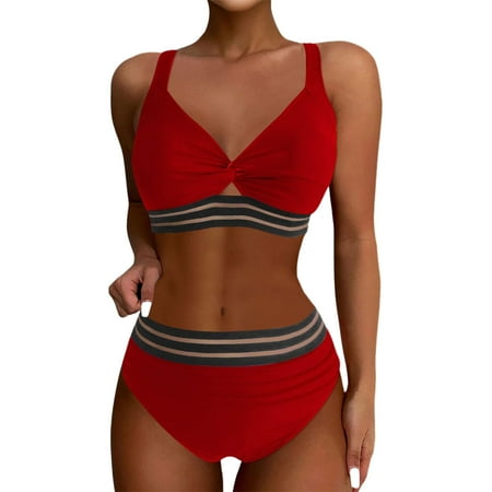 Divhosrg High Waisted Bathing Suit for Women  Bikini Sets for Women Cheeky Bottoms  Bathing Suit Tops for Women  Women s Swimwear Tankini  Red Swim Suits for Women 2025 Bikini XL