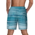 thumbnail image 2 of Lsque Mens Swim Trunks Teal Turquoise Fluid Stripes Pattern - Bathing Suit Compression Liner - Beach Swim Shorts Swimwear - (S-3XL) - Stretch Quick Dry -Small, 2 of 9