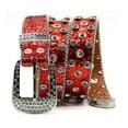 thumbnail image 4 of Previn Women's Rhinestone Faux Leather Belt Bling Mardi Gras Disco Metal Buckle Basic Buckle Metal Medium Red 31.5inches-36.5inches, 4 of 4
