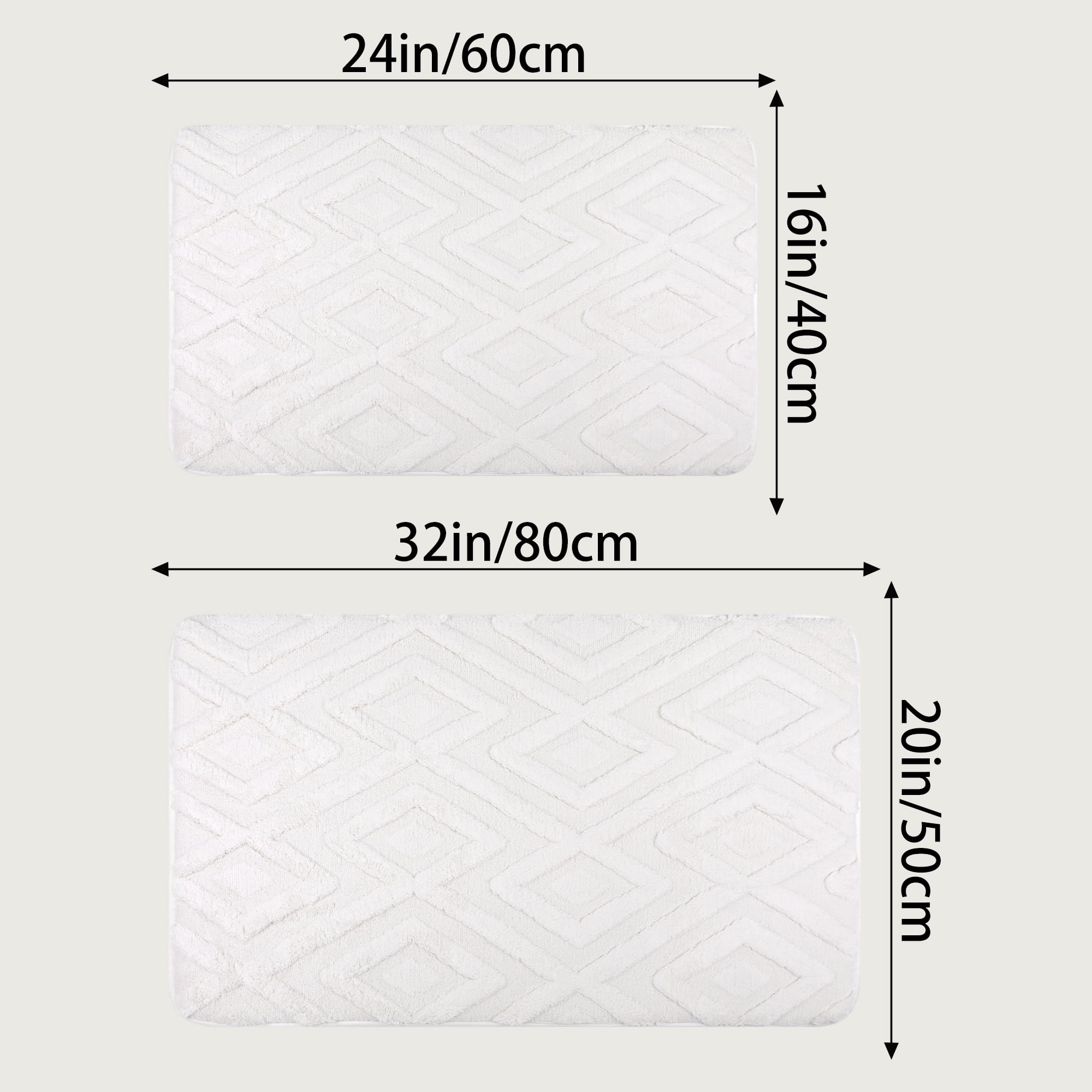 Unique Bargains Geometric Pattern Bathroom Mat Absorbent Non-Slip Bath Rug Beige 20" x 32"