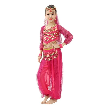 

XJDJHC Girls Summer Beach Outfits Clothes Girl s Dance Children s Dance Show Belly Dance Sequin Mesh Set Fashion Streetwear 9-10 Years