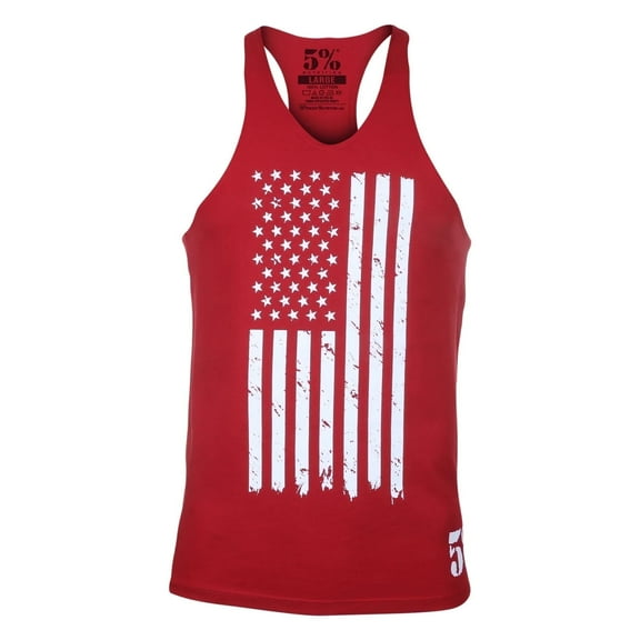 5% Nutrition Rich Piana Mens Y-Back Tank Top, Patriotic USA Flag Sleeveless Bodybuilding Gym Shirt