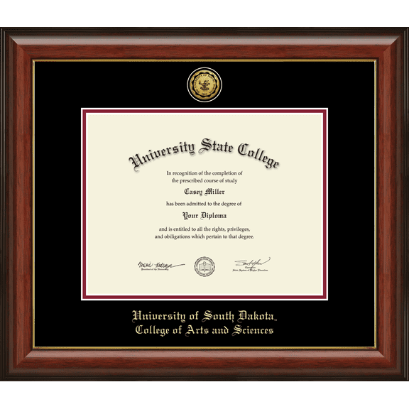 University of South Dakota College of Arts and Sciences Diploma Frame, Document Size 11" x 8.5"