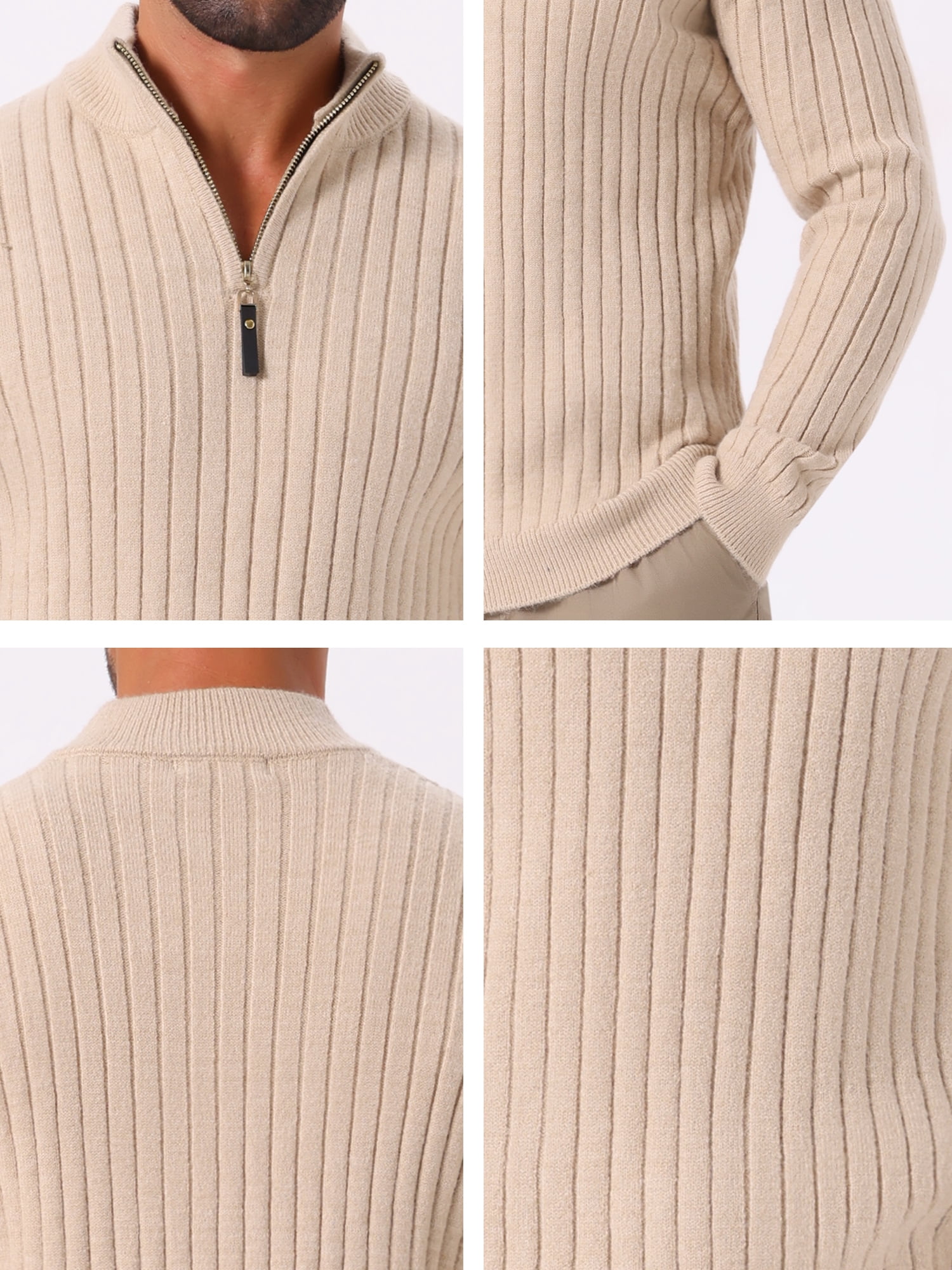 DARING DIVA Men's Casual Pullover Knitted Mock Neck Polo Sweater M Beige