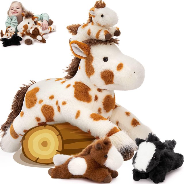Set de peluche con forma de caballo Mao Golan con bebés, 54 cm