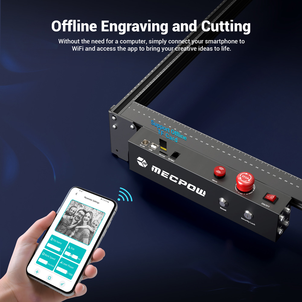 Mecpow X5 Pro 33W Engraver, Auto Air Assist, 0.08×0.1mm Precision Spot, 28000mm/min Speed, Safety Lock, Emergency Stop, Offline Operation, 600×600mm Work Area