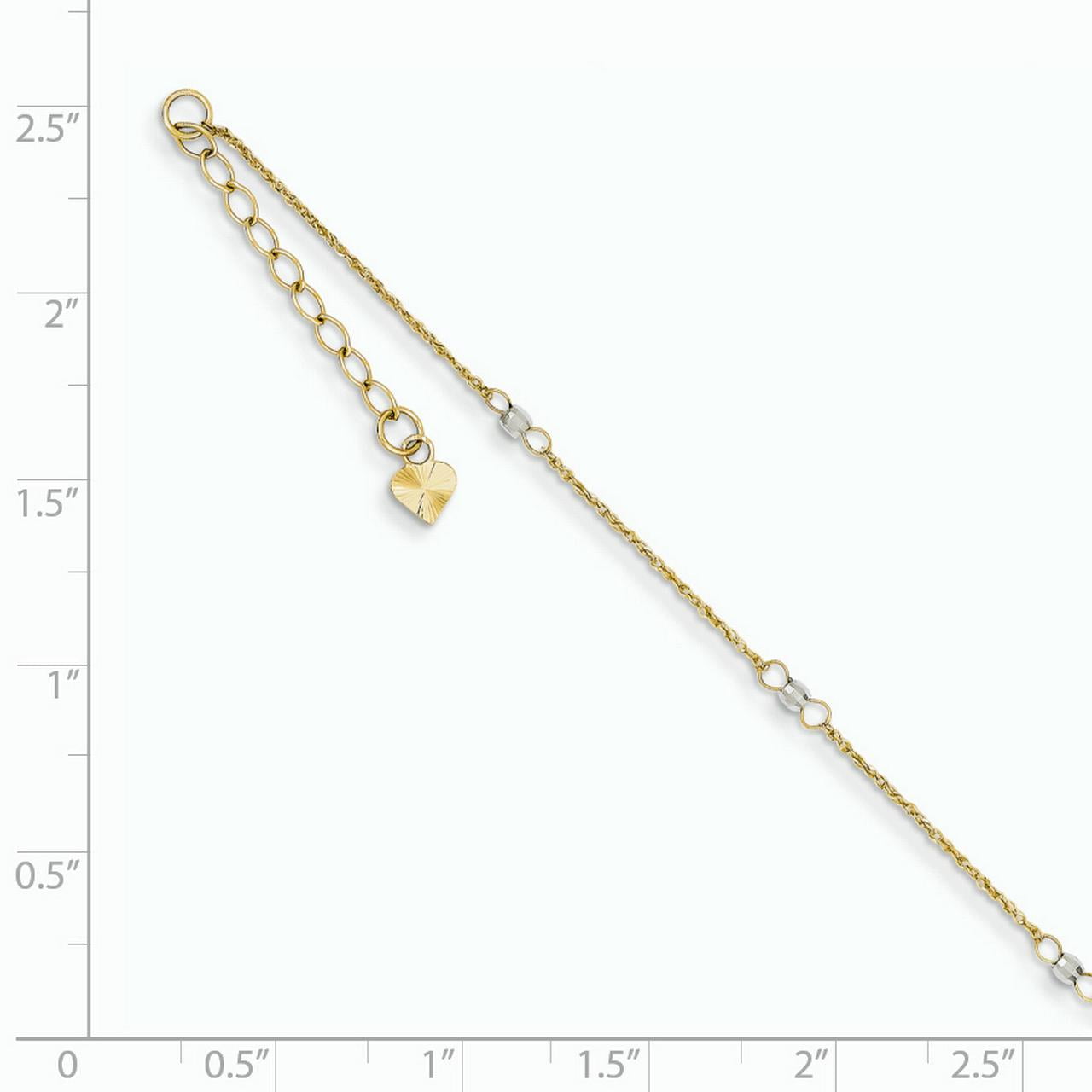 9 Inch Black Bow Jewelry 14k Yellow Gold Adjustable Fancy Heart Anklet