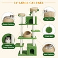 thumbnail image 3 of Merrland 74" Cat Tree for Indoor Cats and Kittens, Multi-Level Cat Tower with Teddy Fleece & Rattan Condo, Dual-Sided Cushion Design, Green, 3 of 9