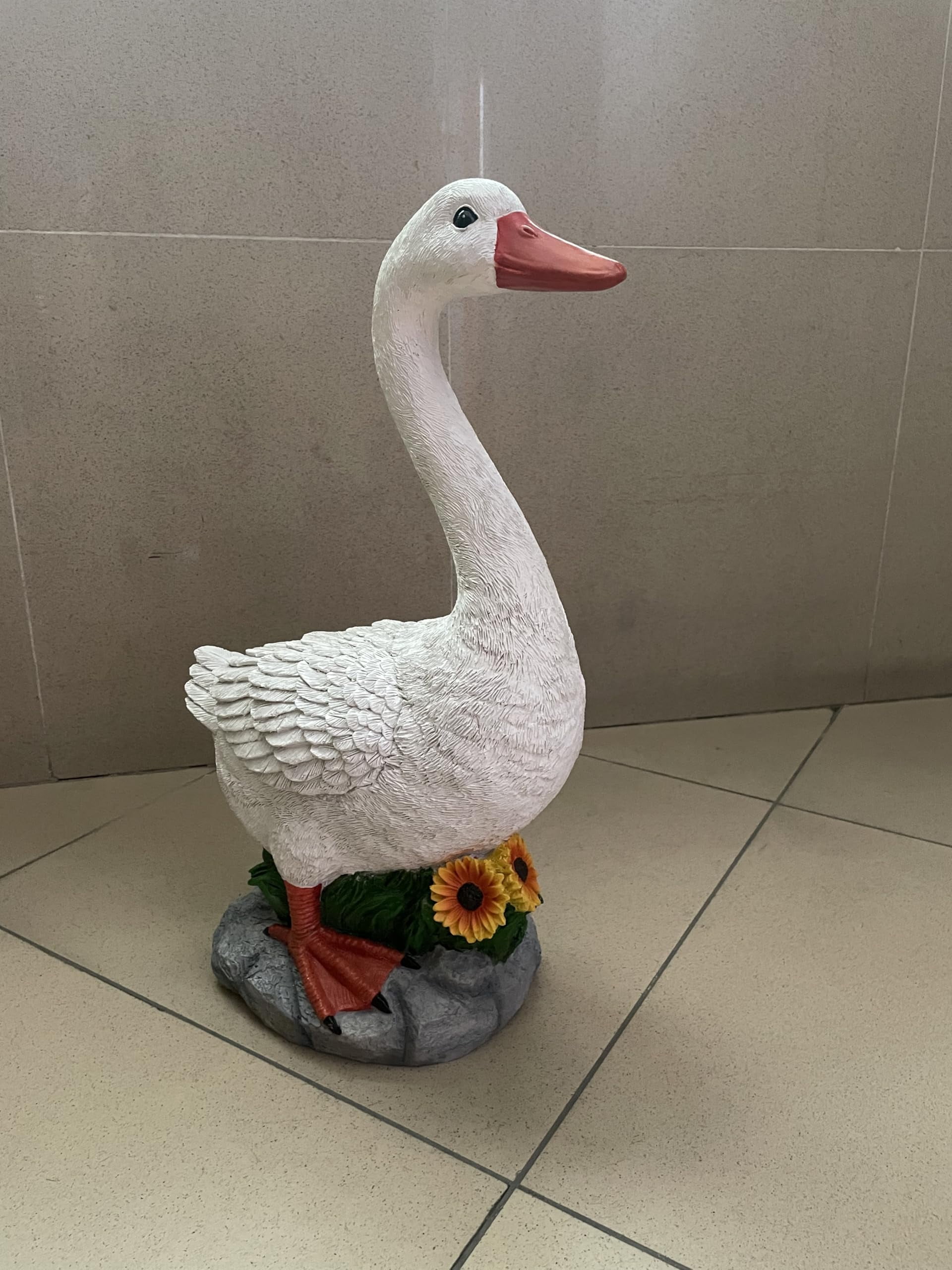 Joyful Porch Goose Statue Cygnus  Big Garden Lawn Yard Decor Sculpture 20 Inches High Figurine Duck Indoor And Outdoor By Ggtown Tm