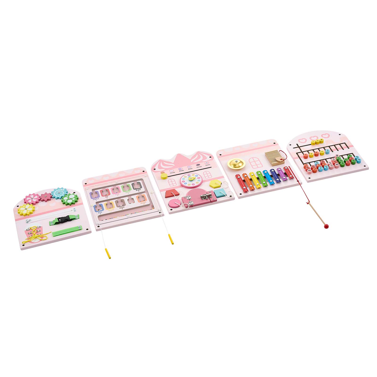 KFFKFF Interactive Wall Activity Board, 14-in-1 Castle Montessori Sensory Panels,Educational Play Center for Daycare, Classroom,Playroom,and Home,Durable Wooden Learning Toy with Mounting Accessories