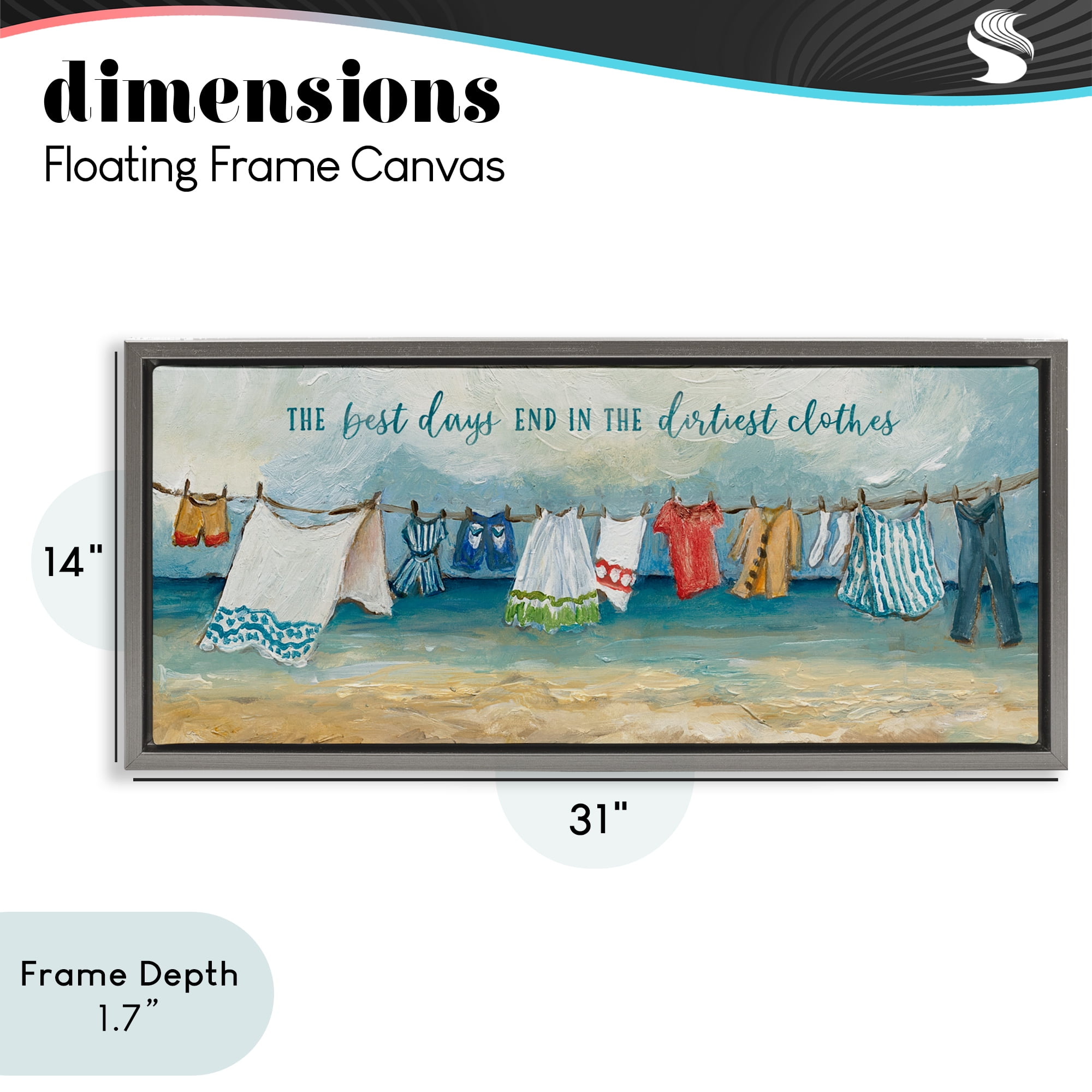 Stupell Industries Clothesline By The Sea Gray Framed Floater Canvas Wall Art, design by Charlene Olson