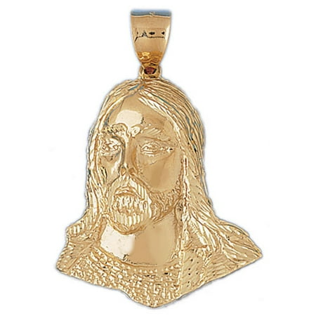 14K Yellow Gold Jesus Face Pendant - 61 mm