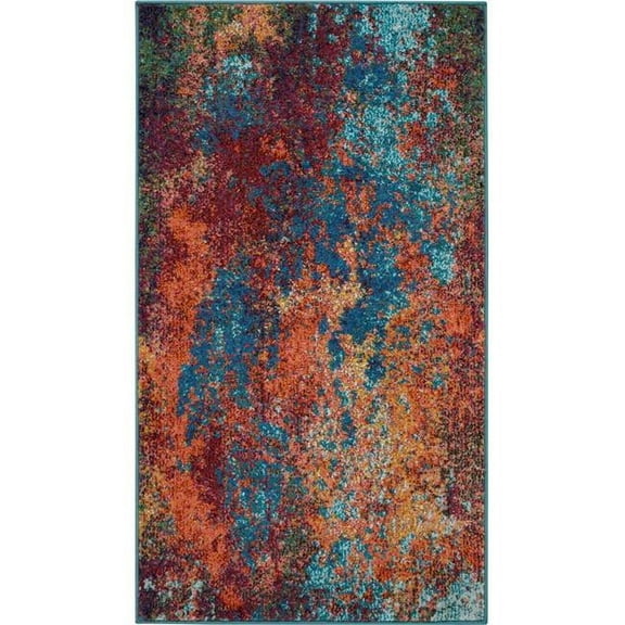 2 x 4 ft. Atlantic Abstract Power Loom Non Skid Rectangle Area Rug - Blue and Orange