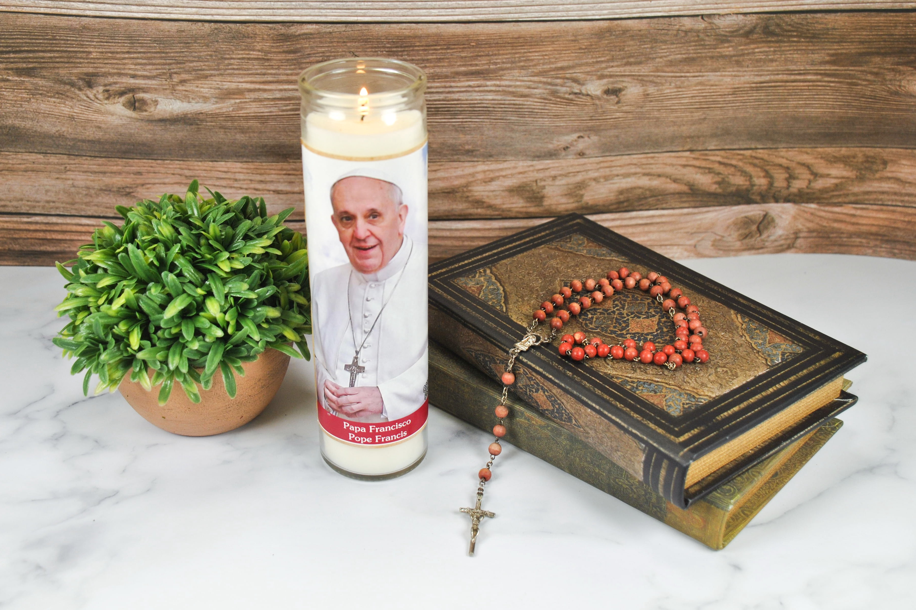 (4 pack) Prayer Candle Pope Francis White Wax, 8 Inch