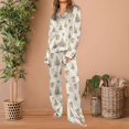 thumbnail image 2 of Ladies Christmas Sleep Outfit Satin Nightwear Set Funny Print Long Sleeve Button Down Shirt and Pants, 2 of 5